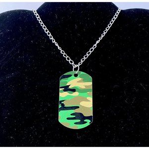 Camouflage Tag Army Camo Necklace Unisex Men Women Pendants Chain  29" NIP